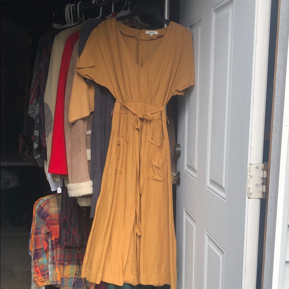 Madewell Mustard Yellow Short-Sleeve Tie-Waist Maxi Dress